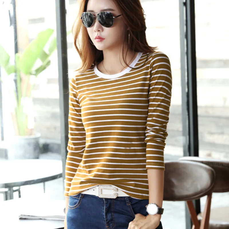 

Striped T Shirt Women Long Sleeve Womens Tops 2019 Spring Autumn Tee Shirt Women Korean Style T-Shirt Cotton Plus Size Tshirt
