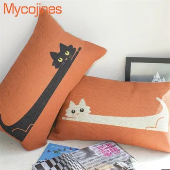 

30*50CM cushion cover Cute Black White Sleeping Cat pillowcases Decorative Waist Lumbar Pillow Covers Sofa Rectangle Case Cojine