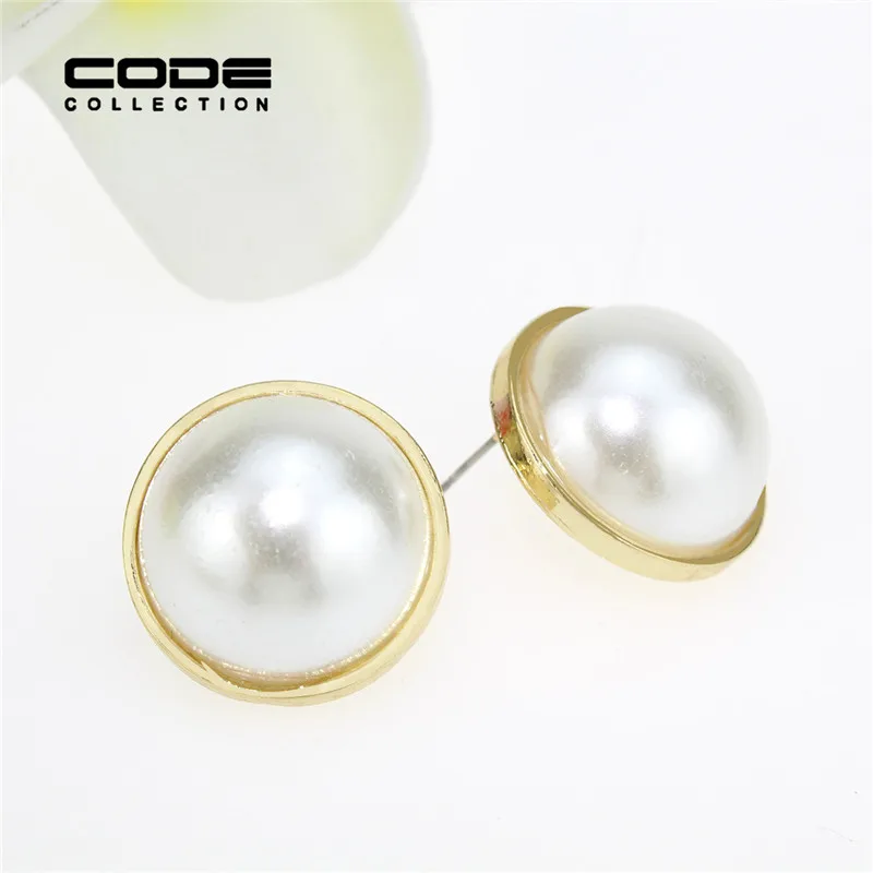 Cheap Simulated Pearl Stud Earrings Gold Plated Half Round Ear for Women Stud Elegant Large ...