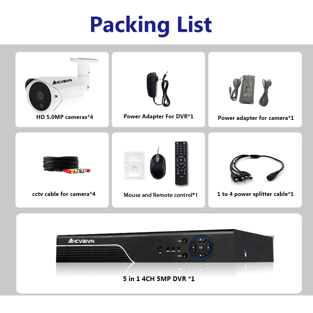  H.265 5MP CCTV System 8CH DVR kit 8pcs 5MP low illumination Camera Metal Waterproof Out/Indoor AHD  - 33007068946