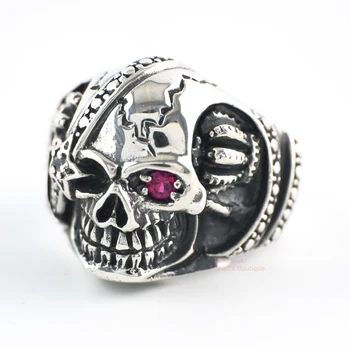

925 Sterling Silver King of Skull Skeleton Punk Rocker Biker CZ Ring Men A3794