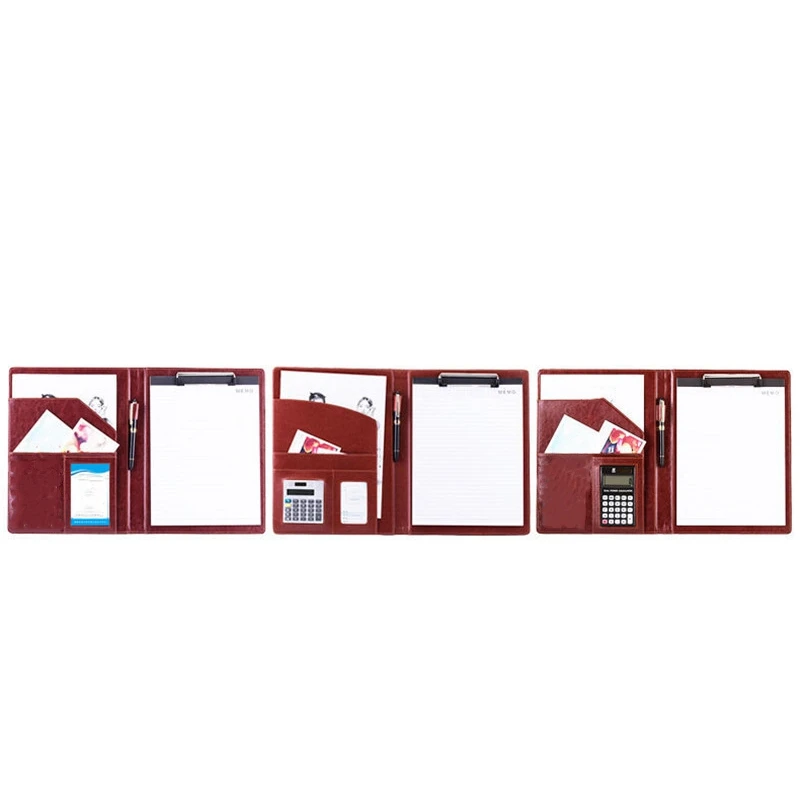 Dark Brown Office Folder A4 Multi-Function Binder Plywood Pu Belt Manager Pin Pin Folder Information Booklet