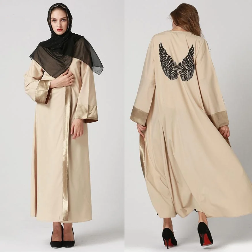 

Elegant adult Muslim Abaya Arab Turkish Singapore cardigan Wings printed Jilbab Dubai Muslims Women Dresses Islamic dress wj1249