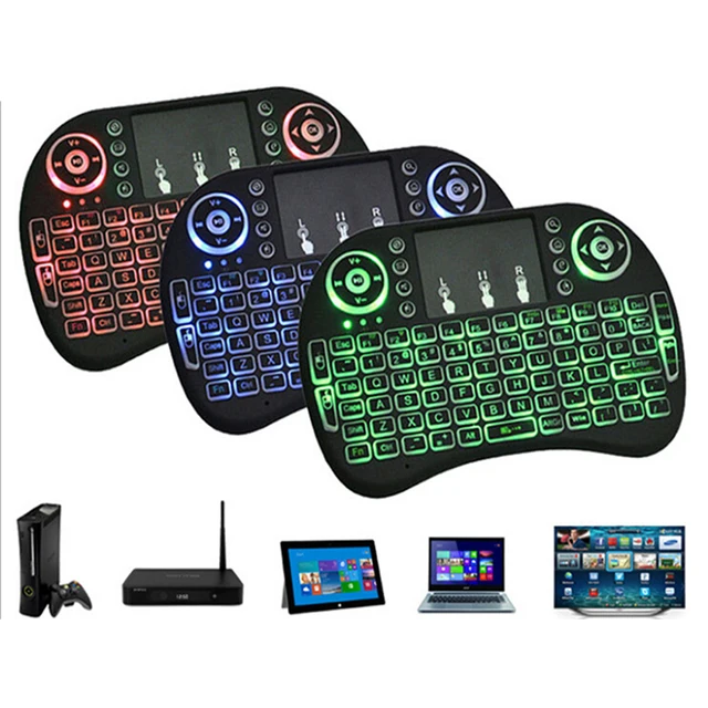 Best Price For Tablet Mini PC Mini I8+ 2.4G Wireless Gaming Keyboard Multicolor Backlit Keyboard English Hebrew Russian With TouchPad Mouse
