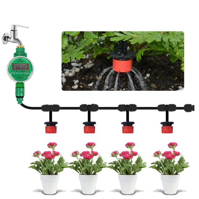 25m Garden DIY Micro Drip Irrigation System Plant Self Automatic Watering Timer Garden Hose Kits With Adjustable Dripper