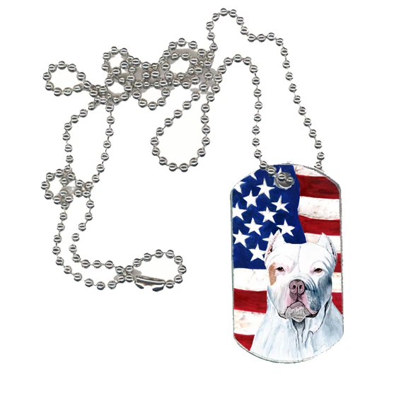 Carolines Treasures SC9026DT USA American Flag with Pit Bull Dog Tag