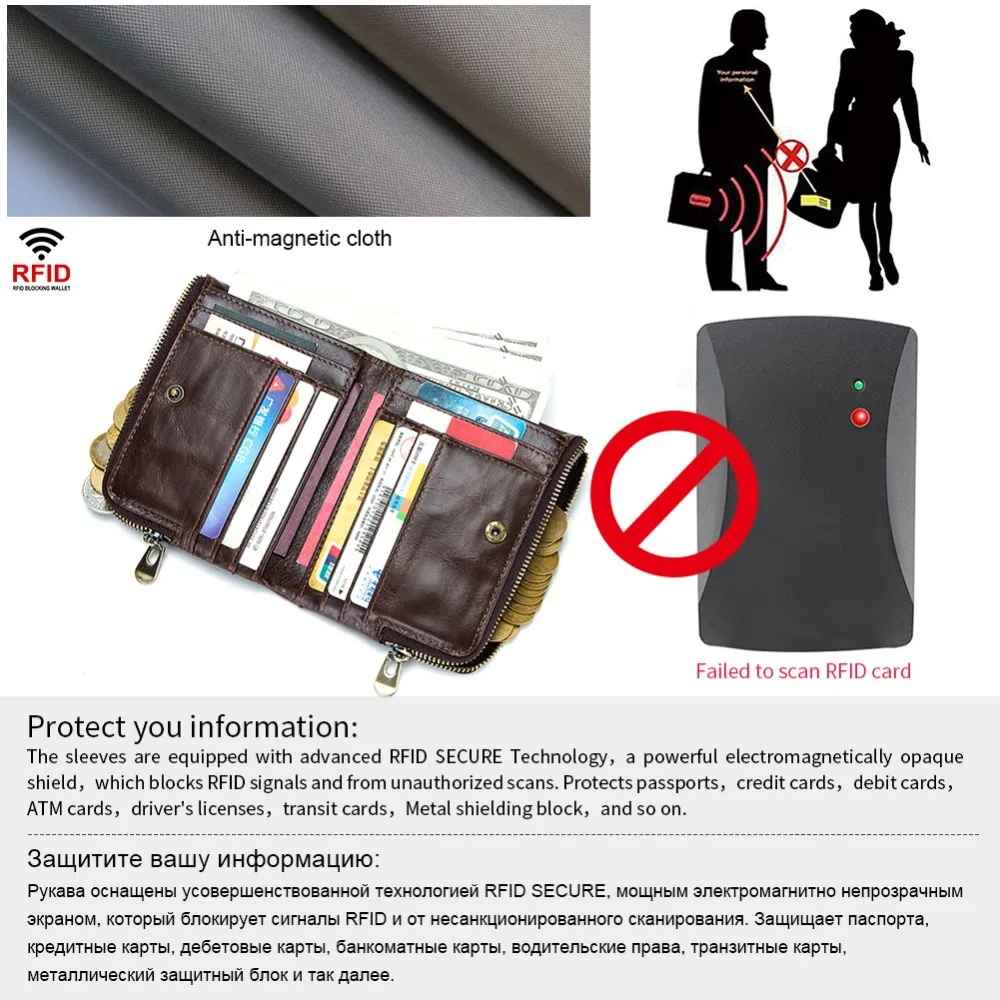 KAVIS Rfid 100% حقيقية مجنون الحصان محفظة جلدية رجالي صغيرة Walet Portomonee الذكور Cuzdan قصيرة محفظة حامل بطاقة محفظة نسائية للعملات المعدنية