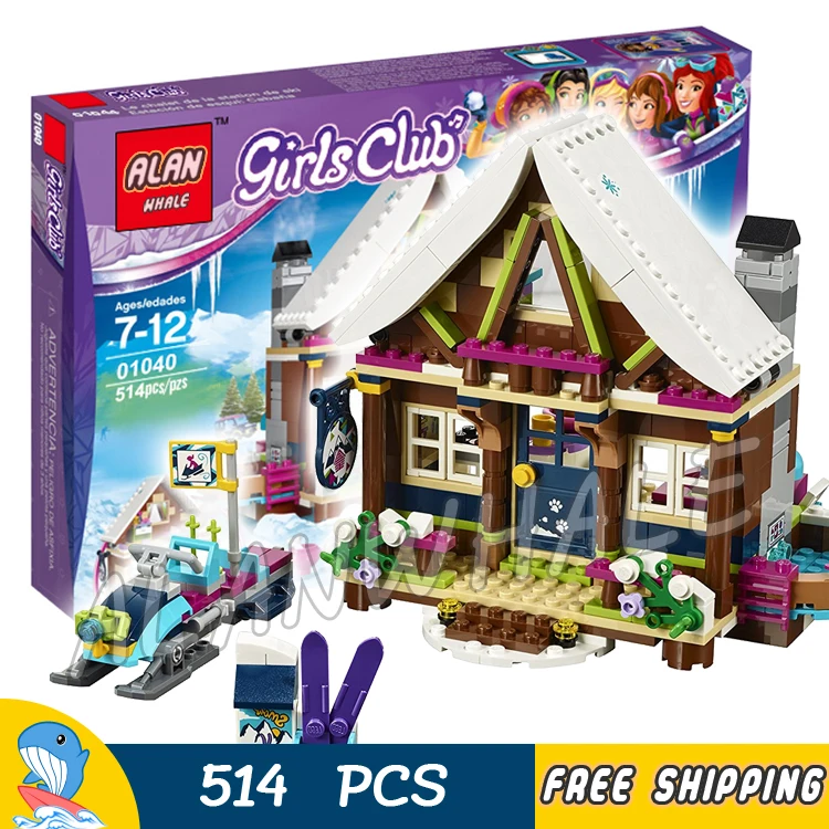 

514pcs Friends Snow Resort Ice Chalet Snowmobile 10731 Winter Outfits Model Building Block Girls Toy Bricks Compatible With lego