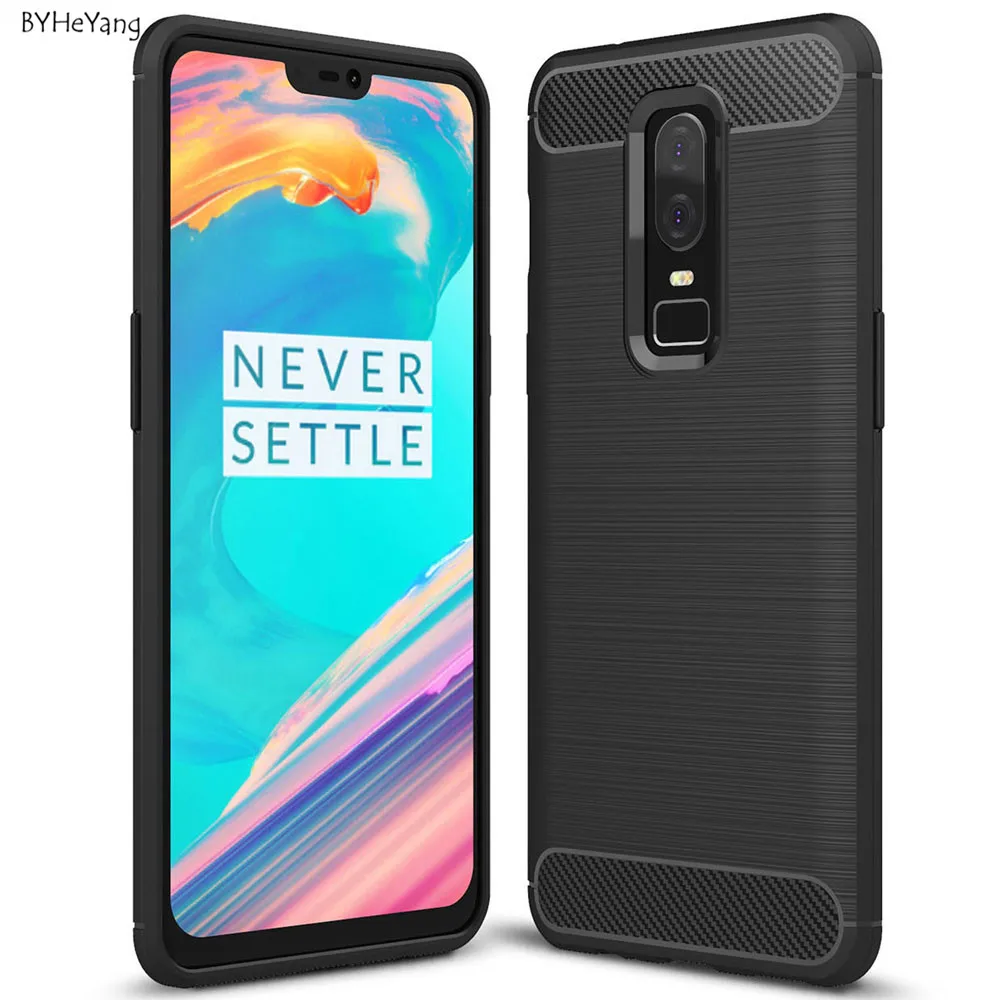 cheap BYHeYang For OnePlus 6 Case One Plus 6 Fundas Brushed Carbon Fiber Texture Back Case For OnePlus6 1+6 Soft TPU Business Skin