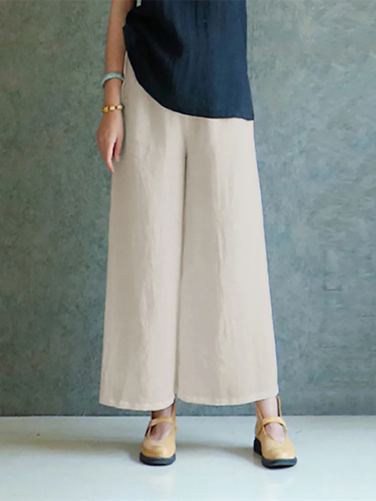 Винтажные женские широкие брюки Celmia, летние повседневные длинные брюки, мешковатые брюки палаццо с эластичной резинкой на талии, белые брюки размера плюс 5XL
