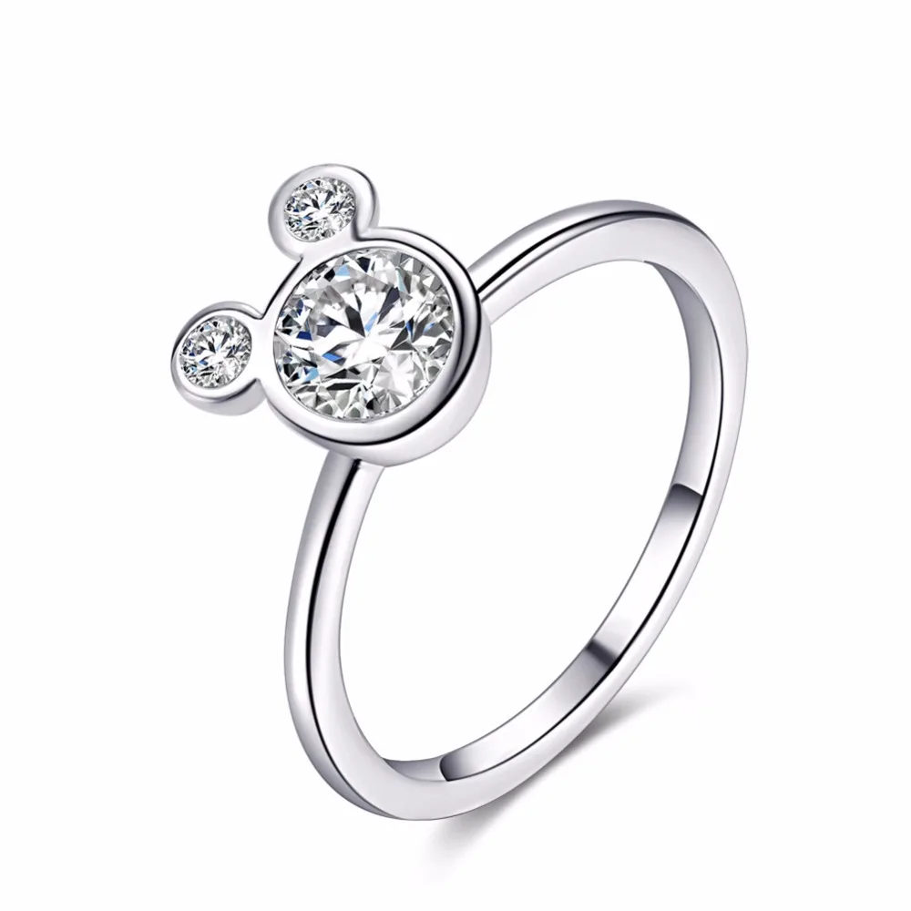 New Arrival Silver Color Dazzling Miky Mouse Pandora Rings for Women