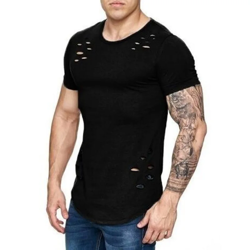 

6 Colors Men's Summer Tights Fitness Wear Short Sleeved T-shirt Hole Round Neck