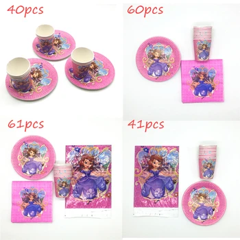 

Disposable Tableware 61pcs Princess Sofia Birthday Party Decorations Kids Party Supplies Pink Paper Cup Plate Napkin Tablecloth