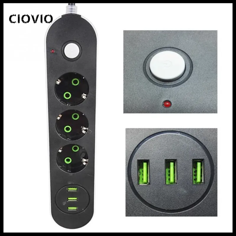 New Smart USB Power Strip Socket EU Plug 3 Outlet 3Port USB Charger -  Power Cord Wall Charger Ad