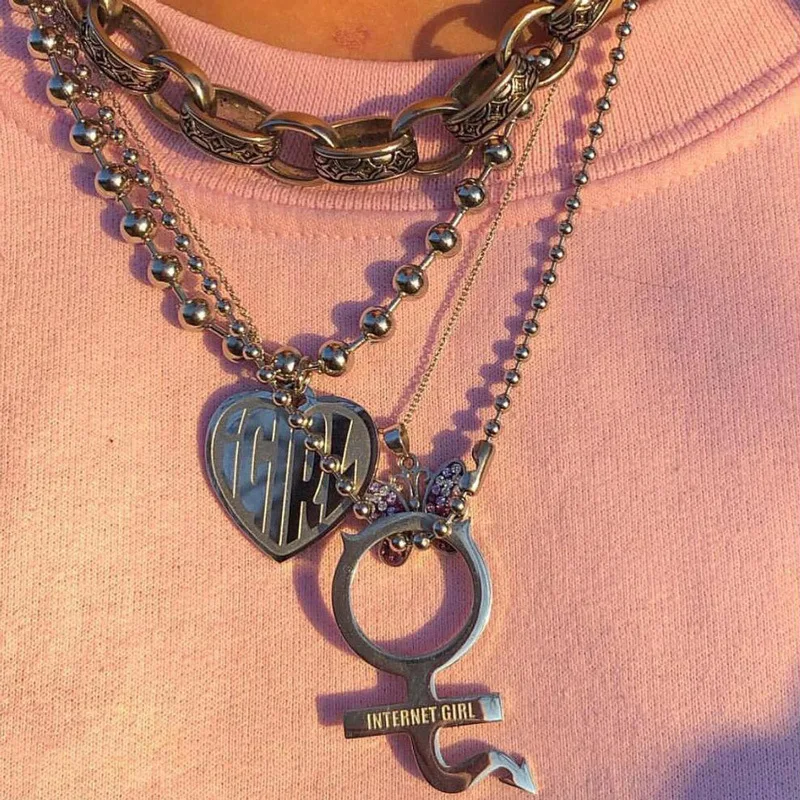 

Harajuku Stainless Steel Necklace for Women Jewelry Bead Chain Female Symbol Internet Girl Choker Punk Rock Collares Mujer