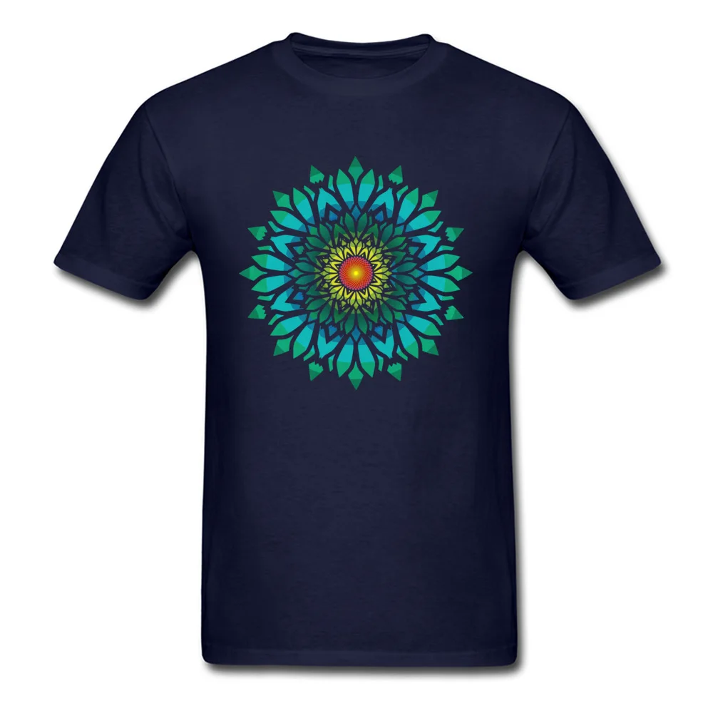 All Cotton Male Short Sleeve Blooming Sun Flower Mandala Top T-shirts Custom Tops Tees Fitted Casual O-Neck T Shirt Blooming Sun Flower Mandala navy