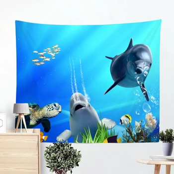 

Turtles Dolphin Blue Sea Animal Fish Sailing Boat Ocean Steamship Tapestry Wall Hanging Throw Home Decor Living Room Beach Towel