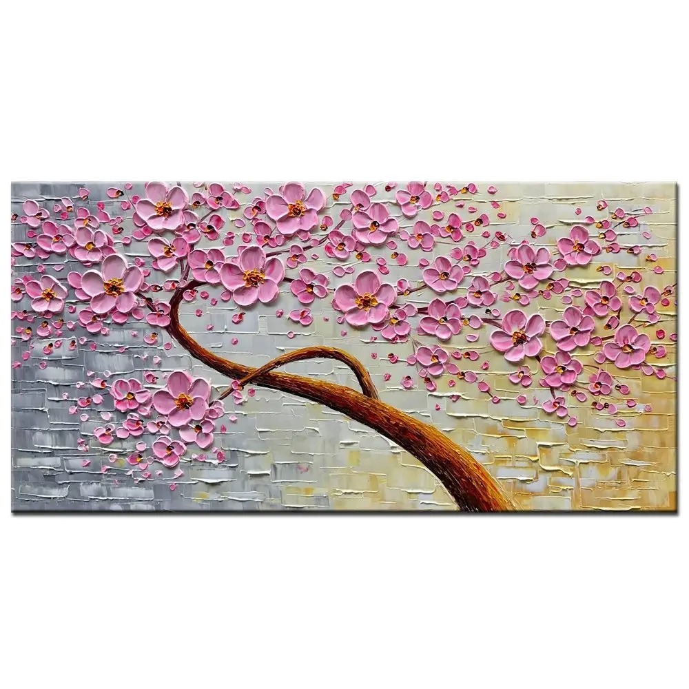 

100% Hand Painted 3D Oil Paintings on Canvas Large Modern Abstract Wall Art Texture Picture Purple Pink Plum Blossom Art