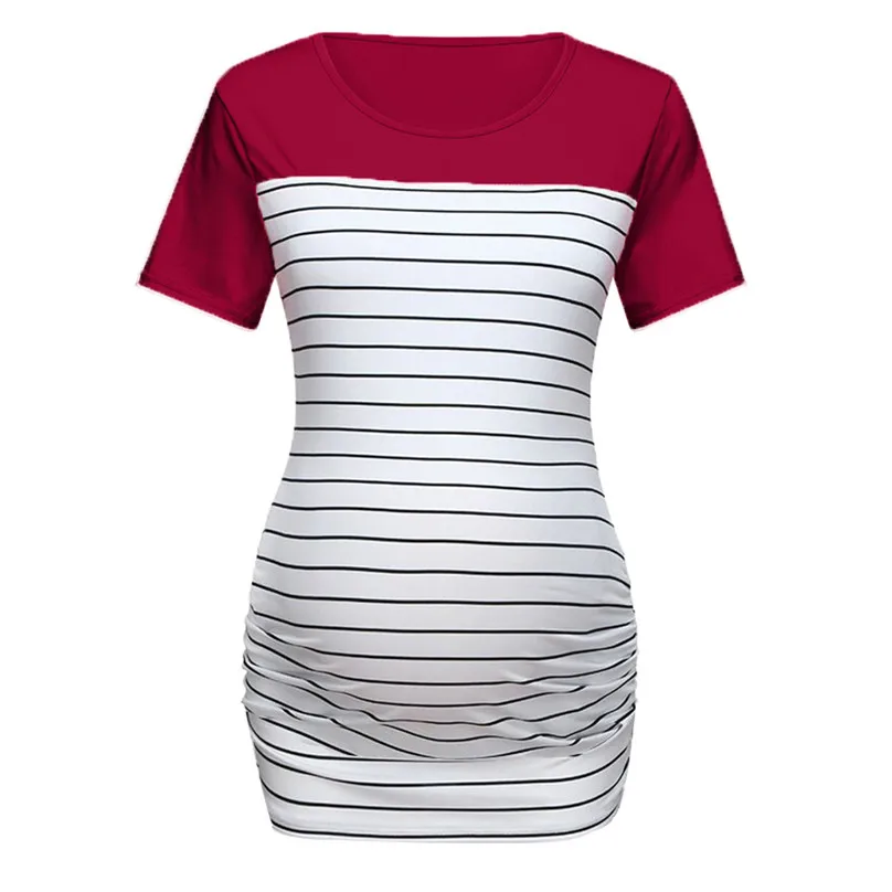 

Womens Pregnant Maternity Nursing Short Sleeve T Shirt Tops Striped Patchwork Breastfeeding Top Clothes Casual t shirt 4JJ