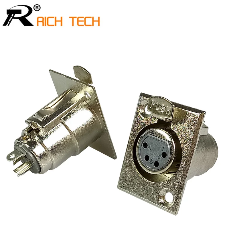 2pcs 4 pin XLR connector YS1K3F2 Nickel Plated 3pin XLR Female jack panel mount connector Professional speaker plug powercon