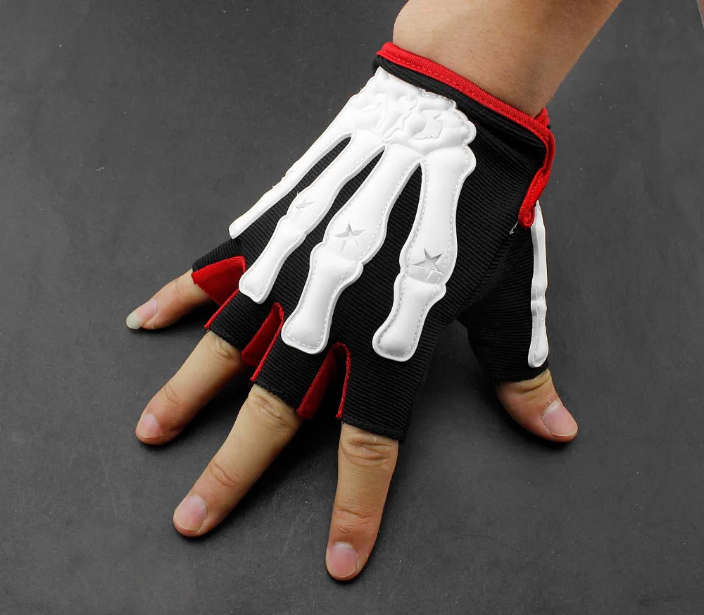 Skeleton Bone Mens Punk Biker Driving Sport L Size Fingerless Half