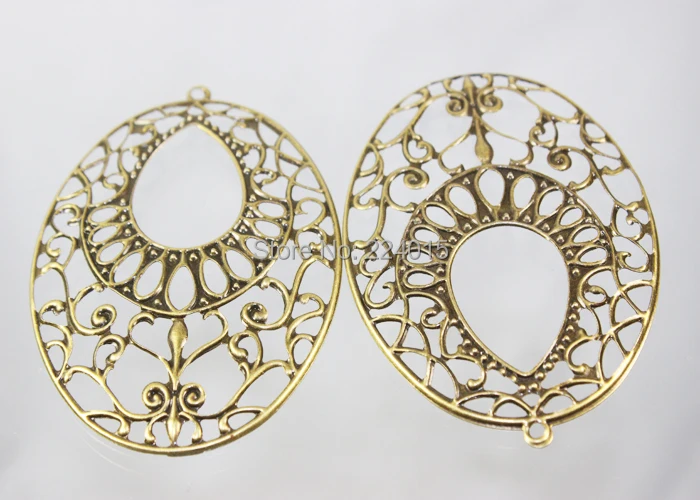 

64*46mm/100pcs Fashion Metal Watardrop Pendants Connectors, Ancient Bronze Tone Flower Filigree Wraps Findings Embellishments