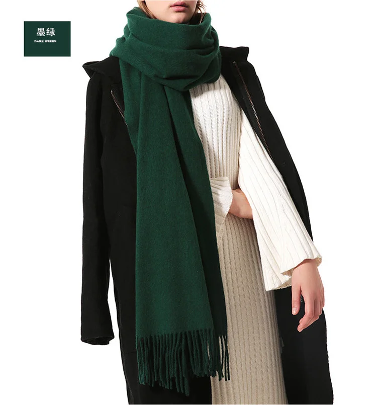 Роскошный бренд, 30% шерстяной шарф для женщин, однотонный, с кисточками, Толстый кашемир, Женская шаль, теплая зимняя Пашмина, большой длинный палантин 200X70 см