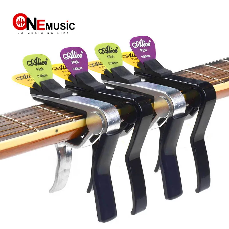 Alice Black And Silver Capo For Acoustic/ Electric/ Classical Guitar Cappo On Guitarra With Pick Holder