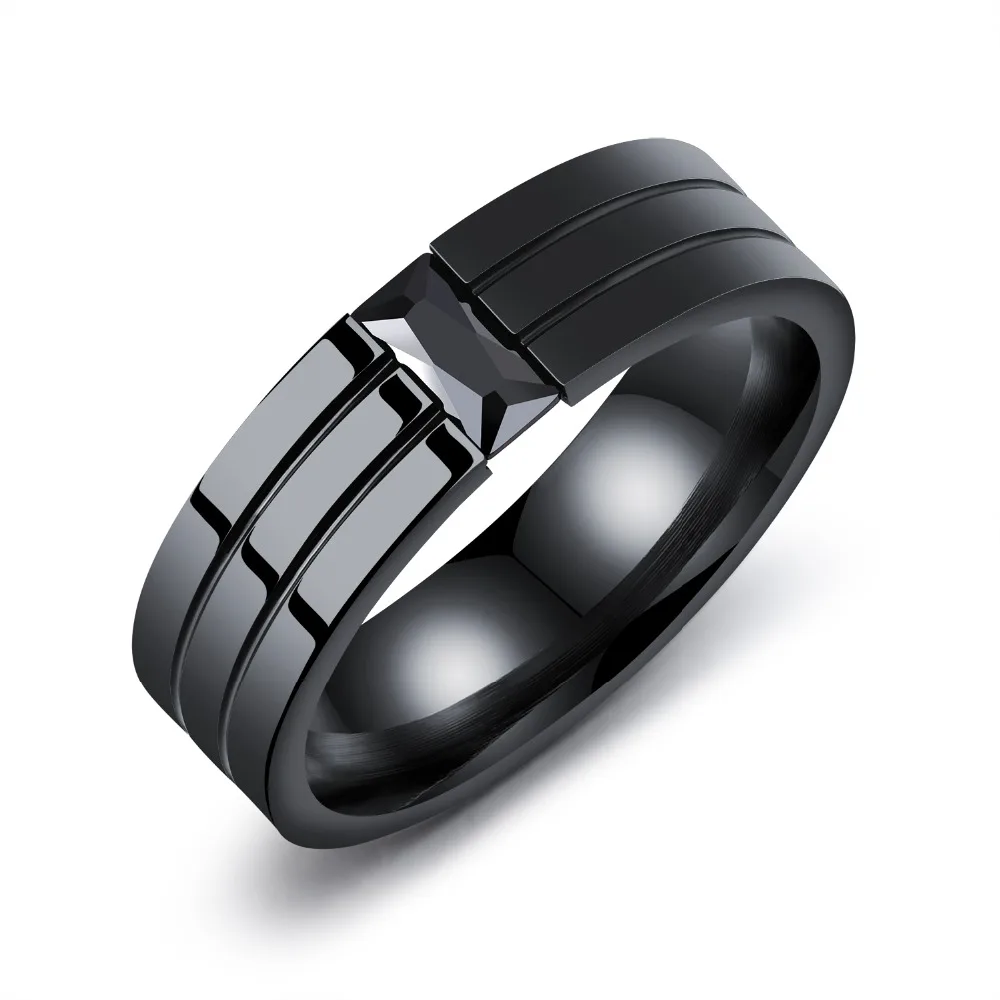 

Full Balck Stainless Steel Rings For Men With Zirconia & Groove Design 6mm Width Male Boy Band Jewelry Gifts Drop Ship QL563