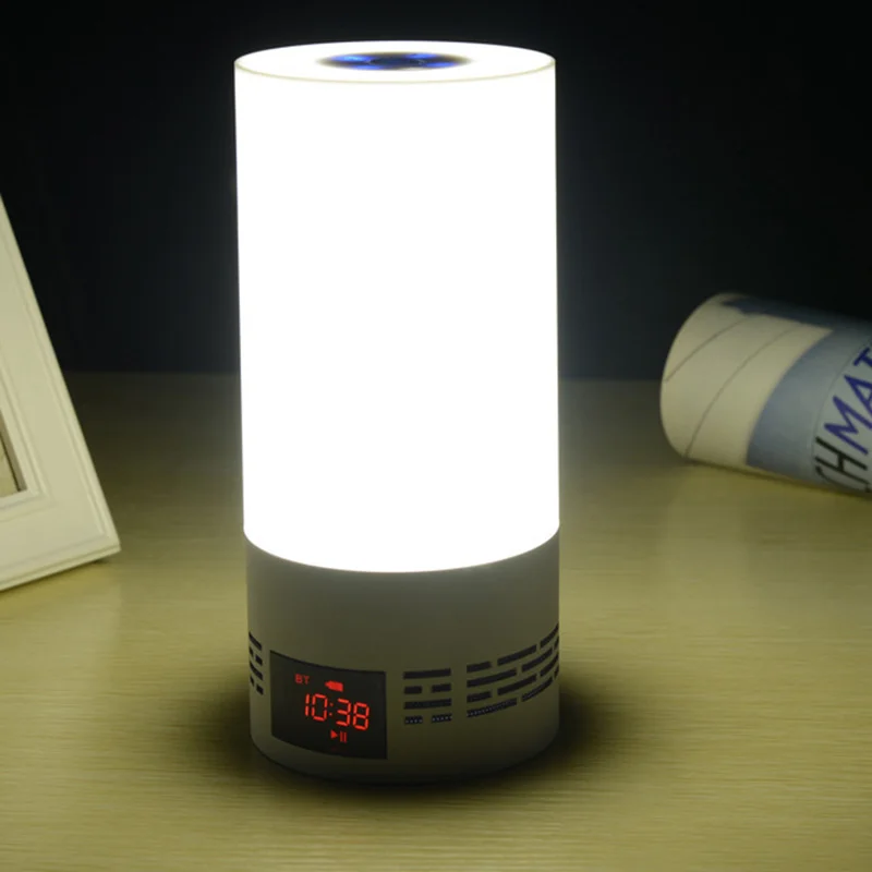 

1pcs Silver Gray Wireless Bluetooth Audio Light Coulful LED Smart Clock Speaker Table Lamp Portable Subwoofer Scene Light
