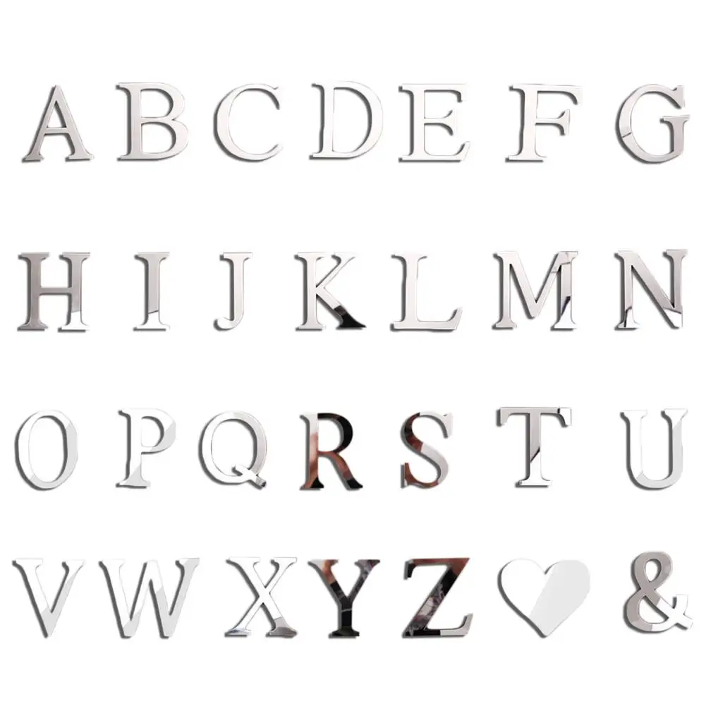 

26 Letters Silver Mirror Wall Stickers Acrylic Wall Decals DIY Mural Art Home Decor Making Words Birthday Decoration Gift