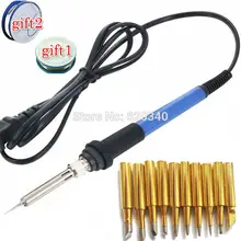 Электрический паяльник с регулируемой температурой 60 Вт с европейской вилкой, инструмент для ремонта сварочных работ с наконечником+ 10 шт. 220 В/110 В