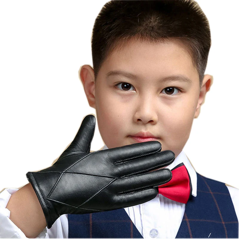 Genuine Leather Gloves 2018 New Children's Glove Winter Warm Velvet