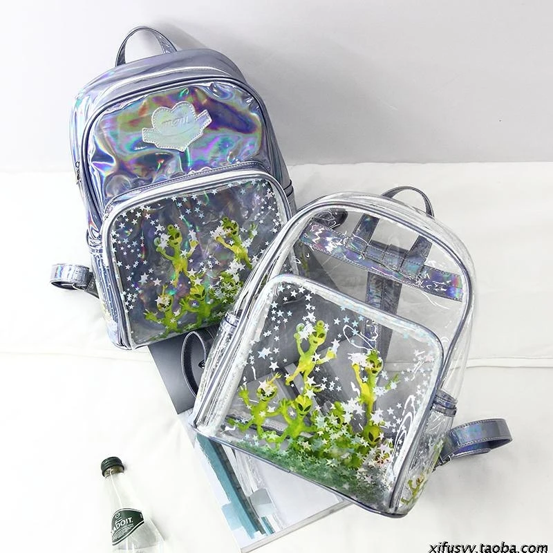 Fashion summer clear transparent laser korean style women backpack student Harajuku daypack sack bag package