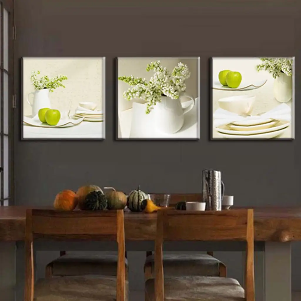 

3 Pcs/Set Decorative Picture Dinner Plate with Apples Canvas Prints Modern Wall Paintings for Dining Artist Canvas Paintings