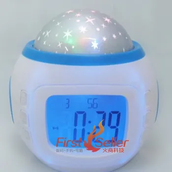 

2015 Free shipping Music Starry Star Sky Projection Alarm Clock Calendar Thermometer For Best gift