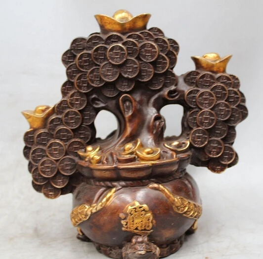 xd 002647 8&quot Chinese China Bronze Gild Feng Shui Lion Money Tree Coin Yuanbao Wealth | Дом и сад
