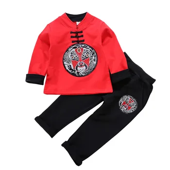 

Boy Children Tang Suits Traditional Beijing Opera Mask Top+Pants 2pcs Sets Long Sleeve Chinese New Year Ethnic Style Clothing