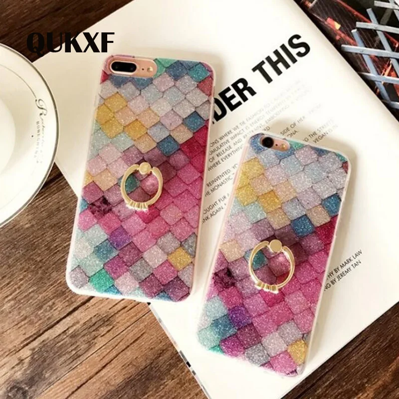 QUKXF мягкая масштаб ТПУ телефон чехлы для iPhone 6 8 7 Plus красочными четырехугольника
