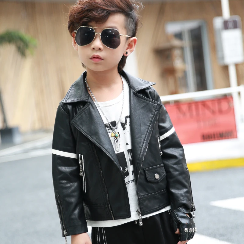 

3-9 years old children's pu jacket boys embroidery letter zipper motorcycle leather Printed red flag Cool wild tops boys gift