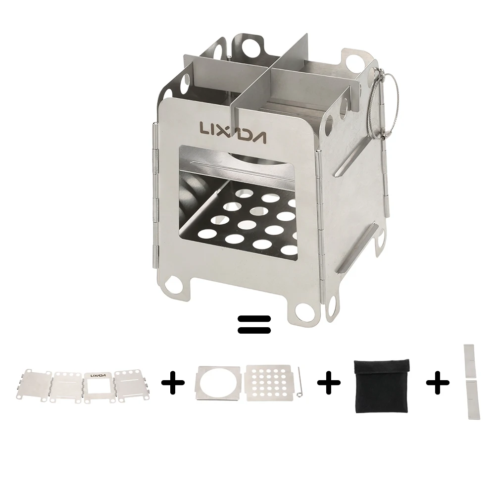 

Lixada Portable Folding Wood Stove Stainless Steel Lightweight Pocket Stove Outdoor Camping Backpacking Cooking Picnic