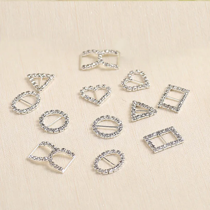 

5pcs 6style Silver Crystal Clip Decoration Bow Heart Round Shape Buckle Hair Jewelry Rhinestone Clip DIY Connector Accessories