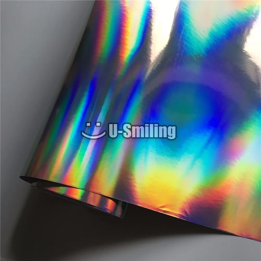  Black Silver Iridescent Gold Holographic Kaleidoscope Vinyl Film Chrome laser Vinyl Roll Bubble Fre