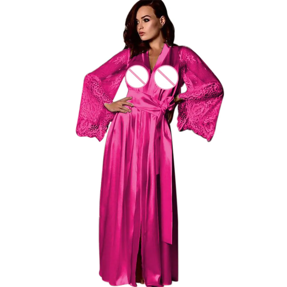 Женская пижама, атласная длинная ночная рубашка, шелковое кружевное белье, ночная рубашка, сексуальное Ночная рубашка, сексуальное женское белье FN70