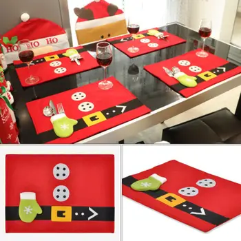 

Hot New Table Dish Bowl Food Placemat Christmas Santa Suit Mat Table Runner Mats Pads Cutlery Holder Xmas Dinner Decor