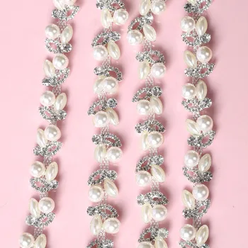 

1 Yard Silver Chain and Rhinestone Pearls Trim with Crystals for Bracelet DIY Handmade Jewelry Hair pins Bags Shoes Dresses