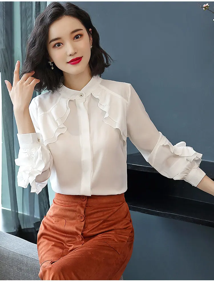 2019 New Elegant Autumn Tops Women Long Sleeve Ruffle Blouse Work Wear Office Shirts Plus Size Chiffon Blusas Mujer Moda (6)