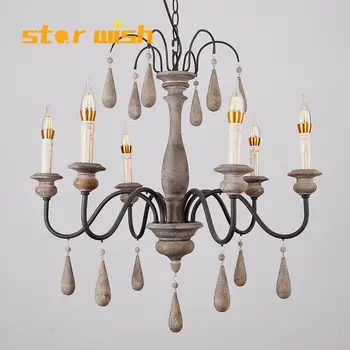 

French Romantic Pastoral Solid Wood Droplight Art Individuality Old Lamp for Dining room Princess room shop chandelier 110v 220