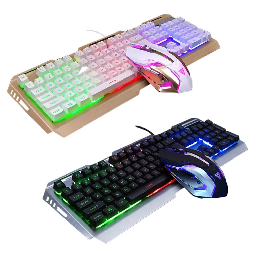 USB Wired Metal Backlight Gaming Keyboard Mouse Combo Computer