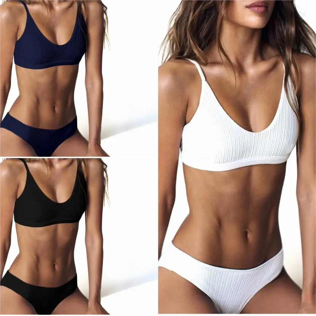 

Bikinis 2019 New Swimwear Women Biquini Solid Color Striped Swimsuit Micro Bikini Maillot De Bain Traje De Ba O Mujer